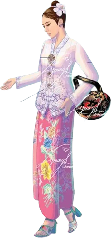 Illustration of a Nyonya in a lilac kebaya